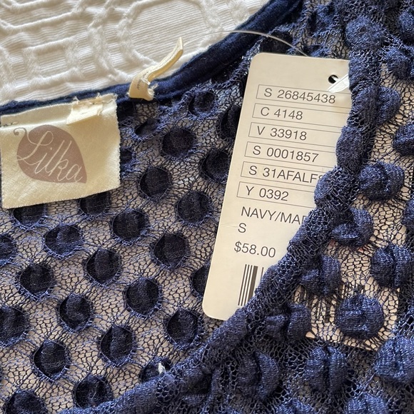 Anthropologie Lilka navy blue lacy semi-sheer Tunic top - Picture 5 of 5